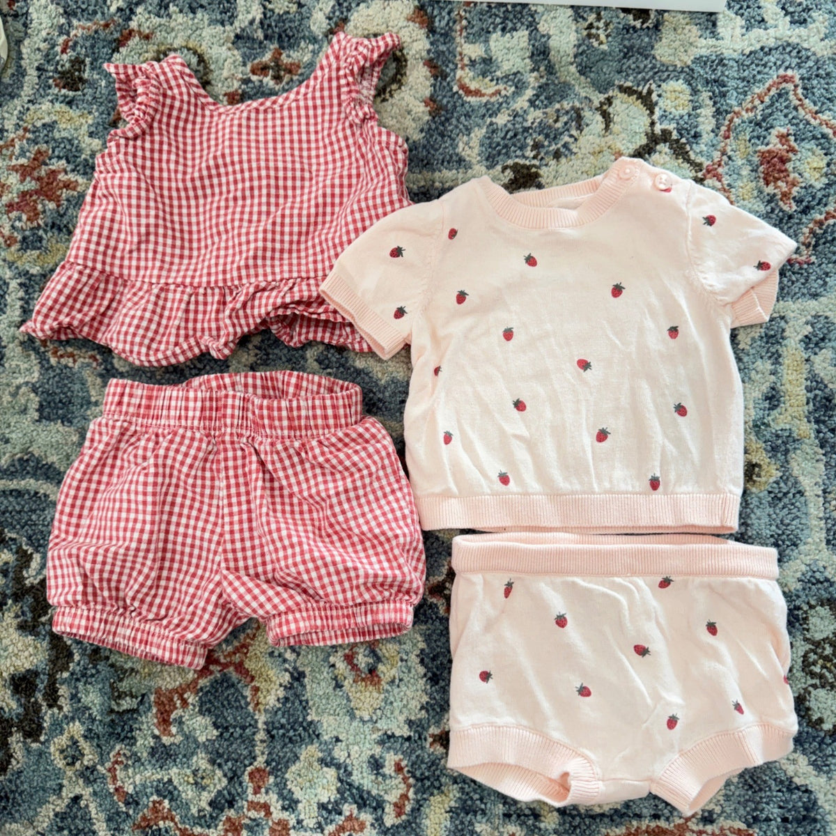 Little Planet Outfit Bundle Baby Girl 3M Pink Red Strawberry Gingham EUC0