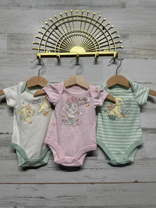 Disney Bodysuit Bundle Baby Newborn Pink Green Simba Minnie Mouse Graphic EUC0