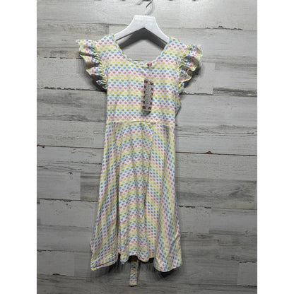 Serendipity Flutter Sleeve Dress Girls 10 White Rainbow Heart Print NWT0