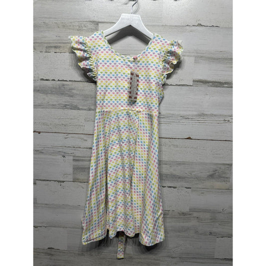 Serendipity Flutter Sleeve Dress Girls 10 White Rainbow Heart Print NWT0