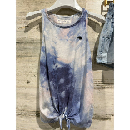 Abercrombie Tank Shorts Set Girls 7/8 Blue Tie Dye Knot Front Summer EUC1