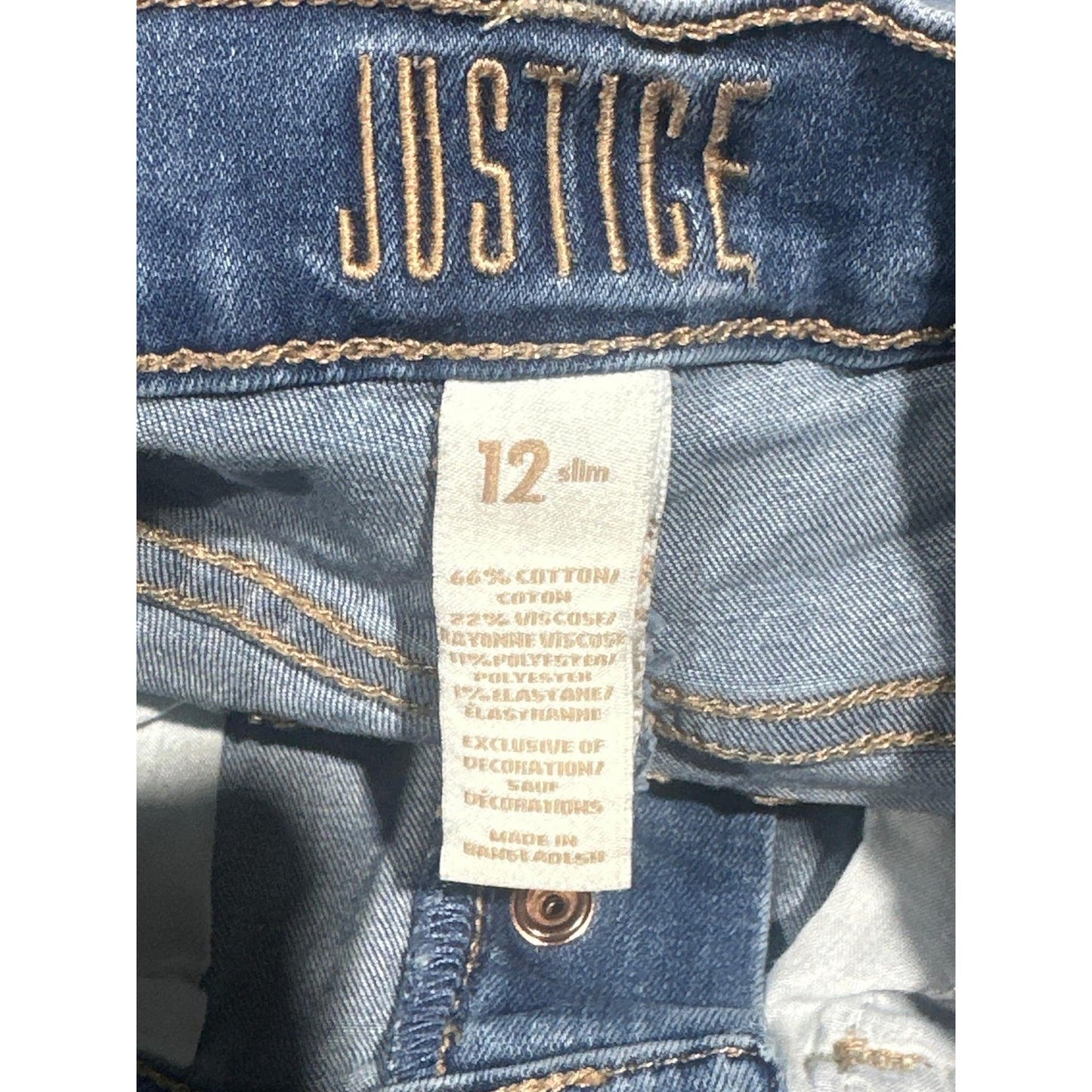 Justice Denim Shorts Girls 12 Slim Blue Distressed Button Fly EUC2