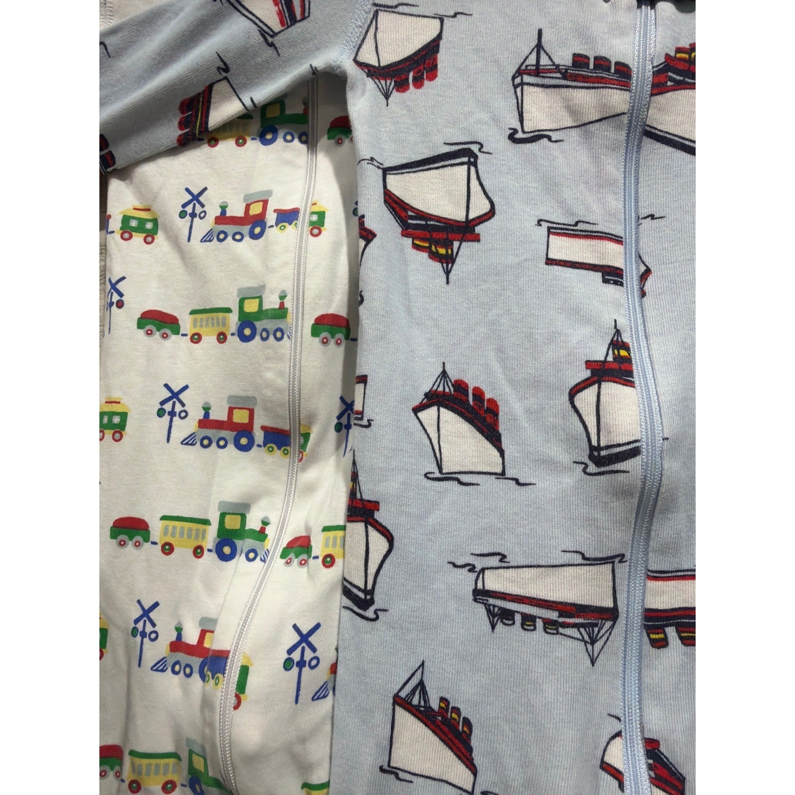 TBBC Hanna Andersson Cotton Sleepers Boys 18-24M Trains Boats Preppy EUC3