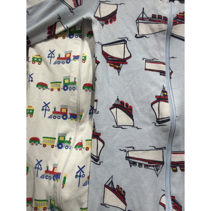 TBBC Hanna Andersson Cotton Sleepers Boys 18-24M Trains Boats Preppy EUC3