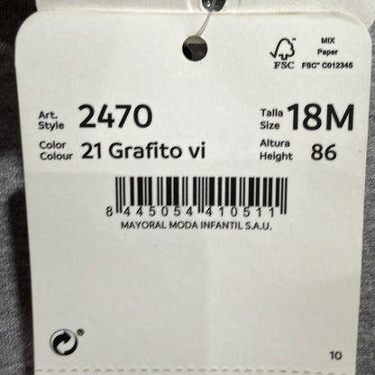 Mayoral Hooded Jacket Boys 18M Grafito Gray Cotton Blend Spanish Style NWT2