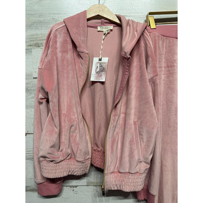 Jessica Simpson Tracksuit Set Girls 12 Blush Pink Velour Zip Hoodie Flare NWT3