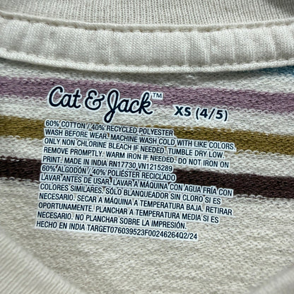 Cat & Jack Henley Shirt Boys XS 4-5 Cream Striped Relaxed Waffle Knit NWT2