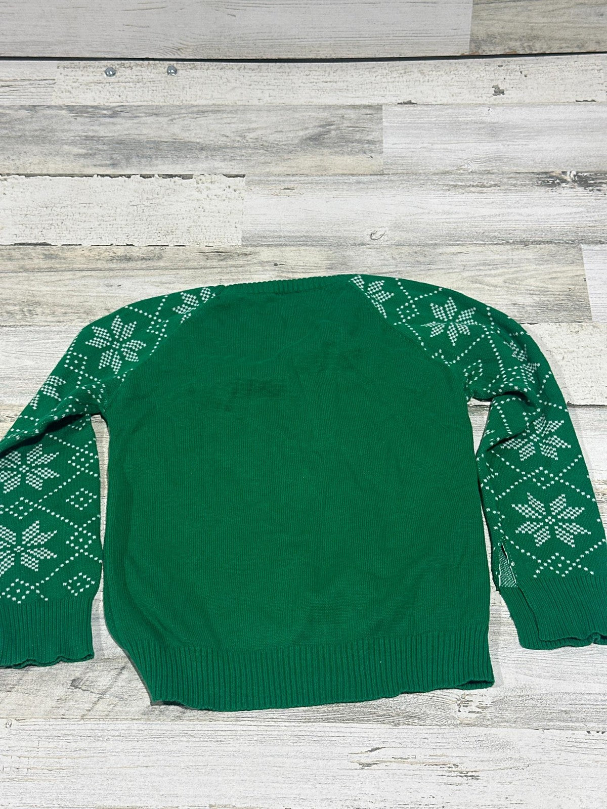 Holiday Sweater Kids Large Green Bah Hum Pug Snowflake Graphic EUC1