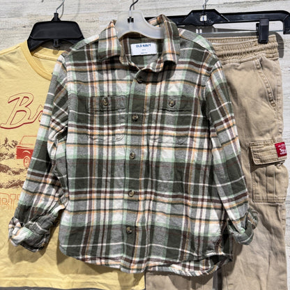Ford Old Navy Levi's Outfit Set Boys 6/7 Khaki Green Plaid Bronco GUC2