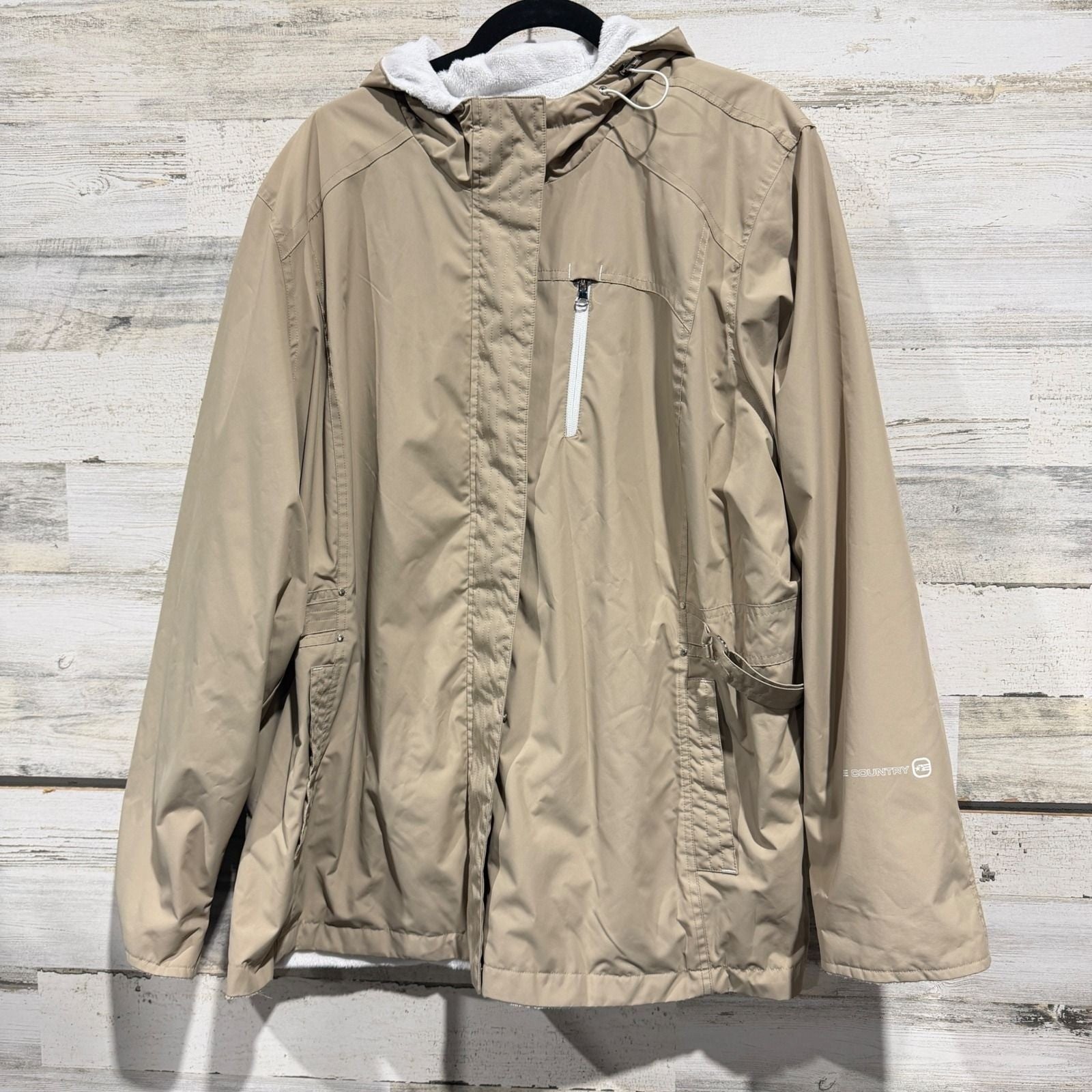 Free Country Jacket Women 3X Tan Faux Fur Lined Hooded EUC0