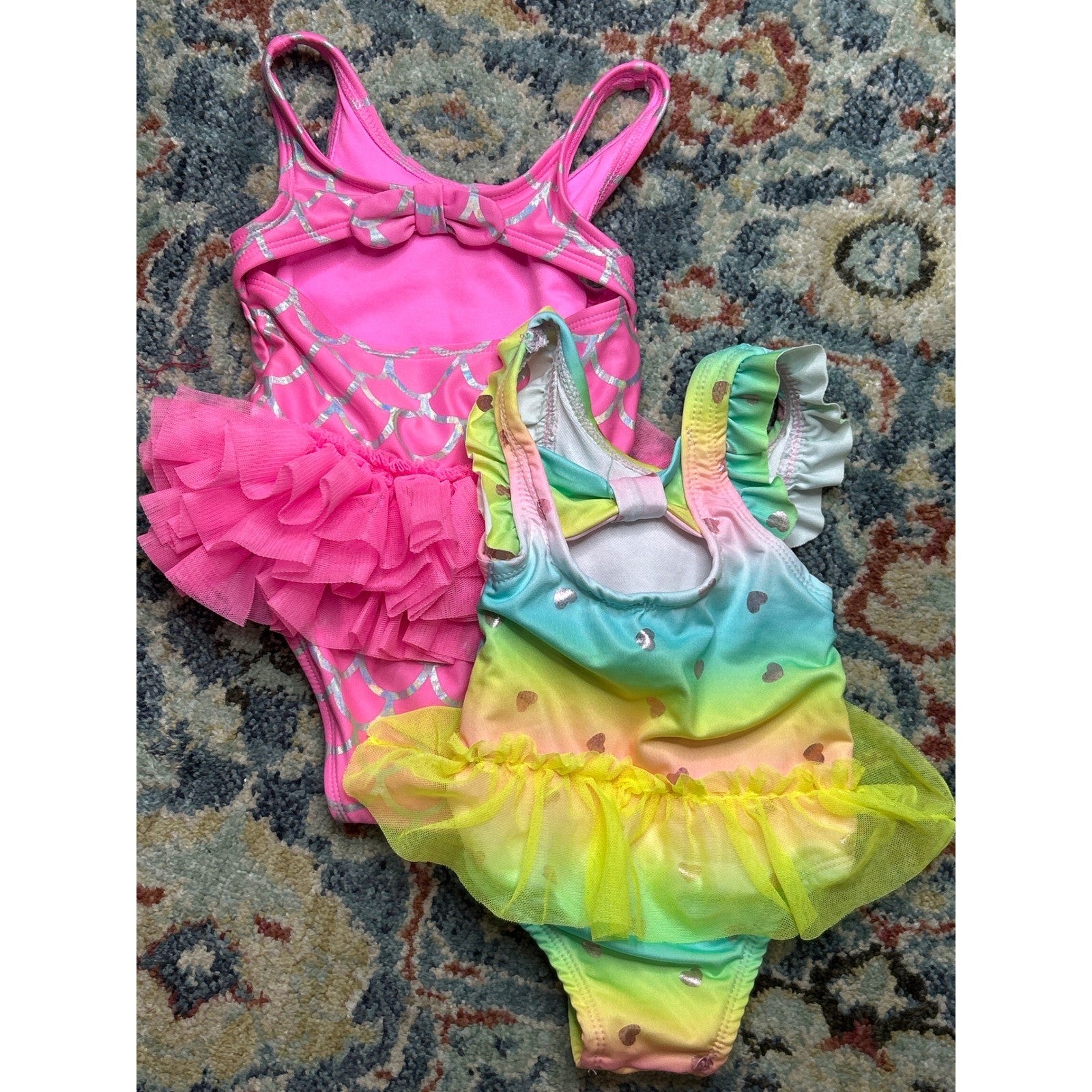 Cat & Jack Penelope Mack Swimsuit Bundle Girls 18M Pink Rainbow Mermaid EUC3
