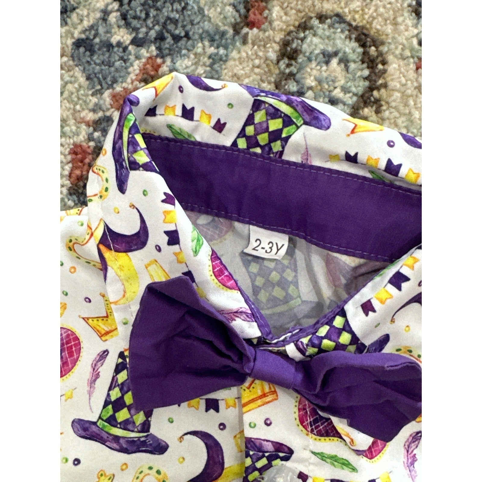 Mardi Gras Outfit Set Boys 2T/3T Purple Mask Crown Print3