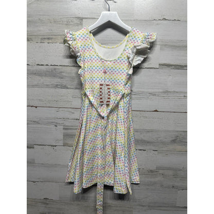 Serendipity Flutter Sleeve Dress Girls 10 White Rainbow Heart Print NWT2