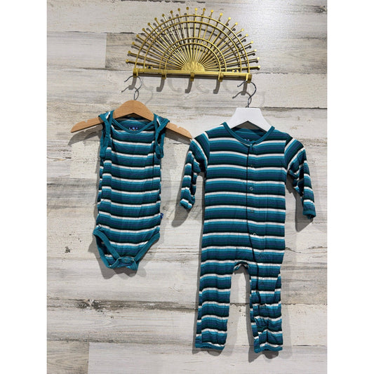 KicKee Pants Bodysuit & Coverall Boys 6-12M Forest Stripe Bamboo EUC0
