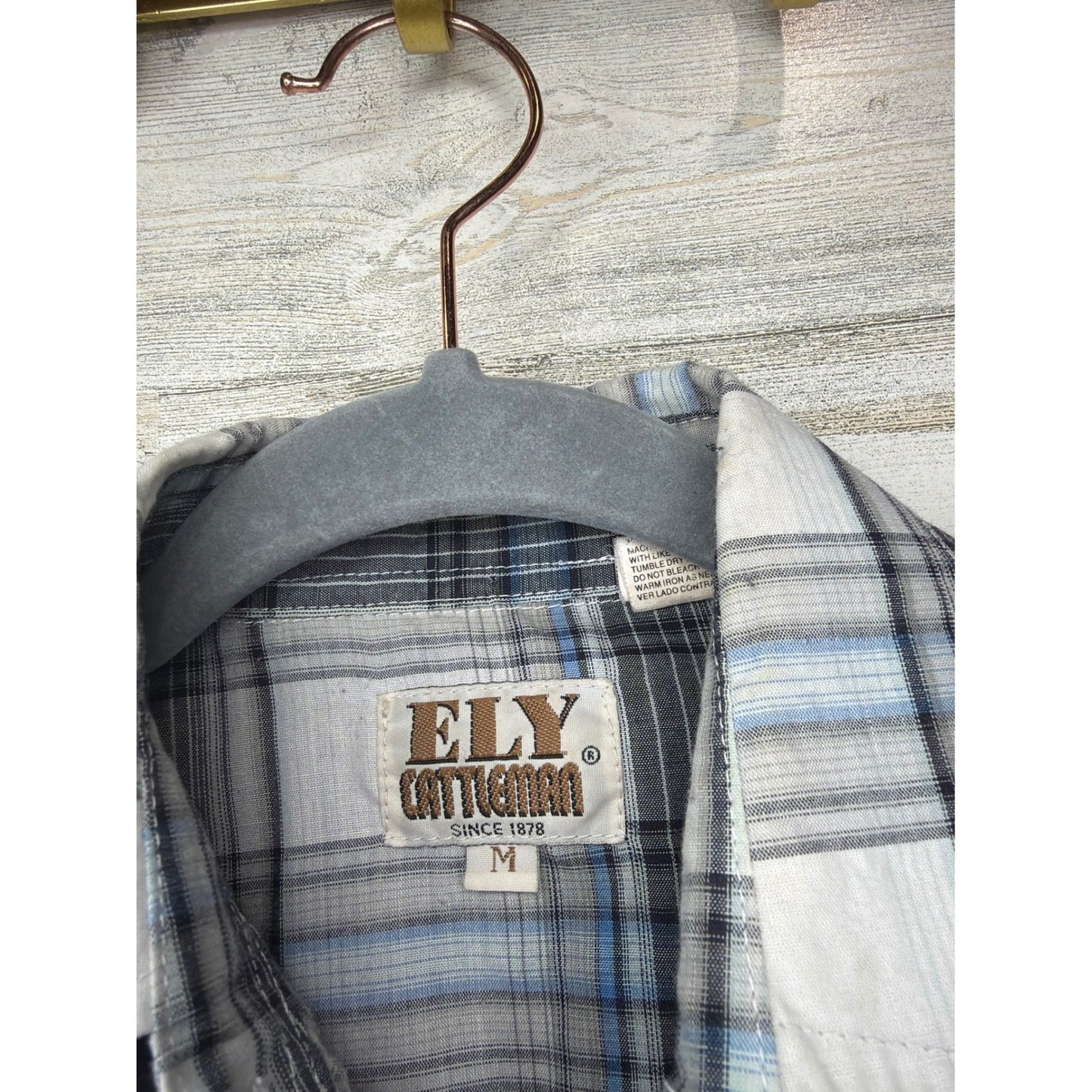 Ely Cattleman Pearl Snap Shirt Boys Medium Blue Plaid Western Cowboy1