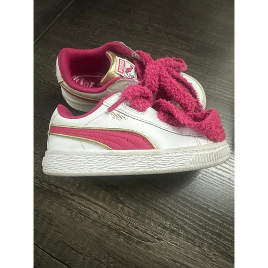 Puma Basket Sneakers Girls Size 8 Toddler White Pink Fluffy Unicorn Shoes0
