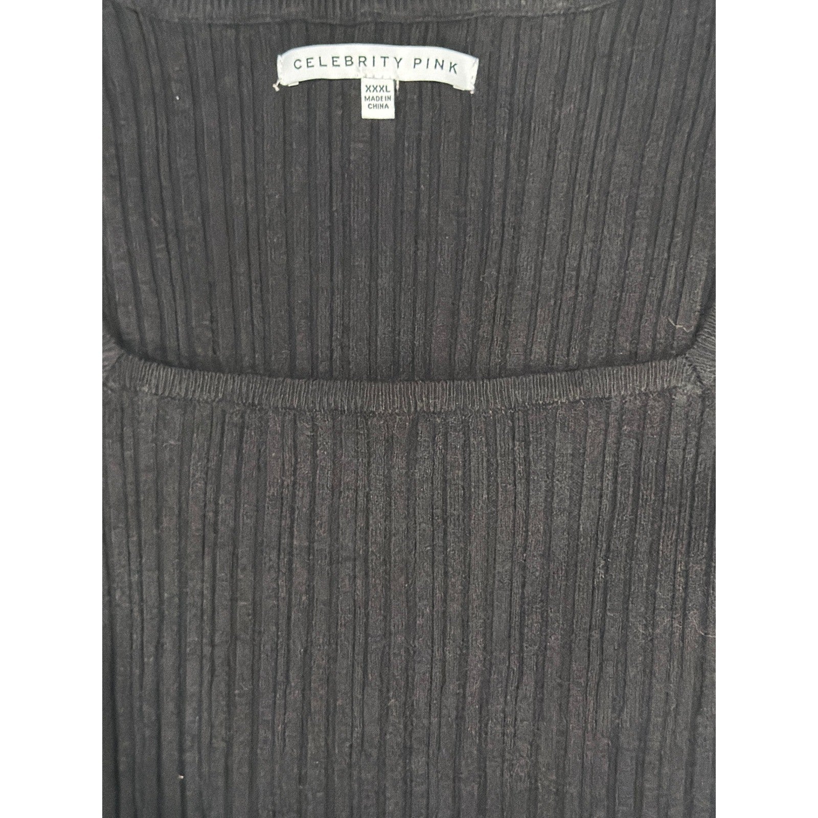 Celebrity Pink Square Neck Top Women XXXL Black Ribbed Knit Casual NWT1