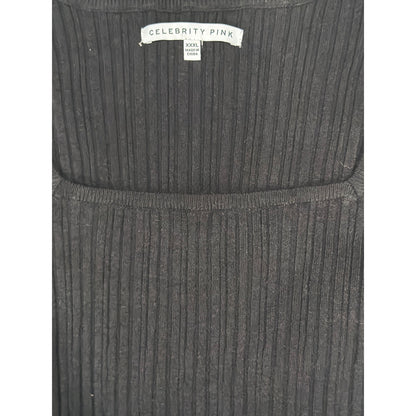 Celebrity Pink Square Neck Top Women XXXL Black Ribbed Knit Casual NWT1