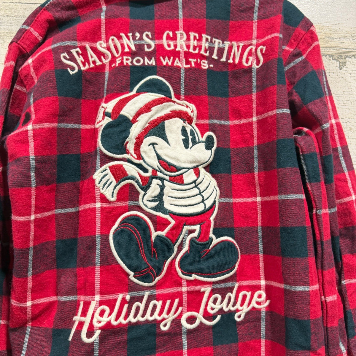 Disney Flannel Shirt Boys 4 Red Plaid Mickey Mouse Holiday Lodge *Flawed4