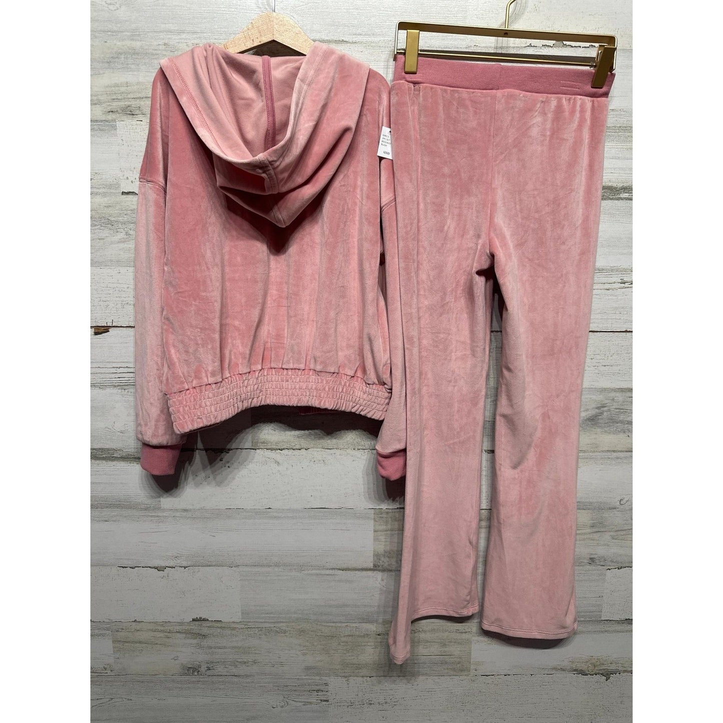 Jessica Simpson Tracksuit Set Girls 12 Blush Pink Velour Zip Hoodie Flare NWT6
