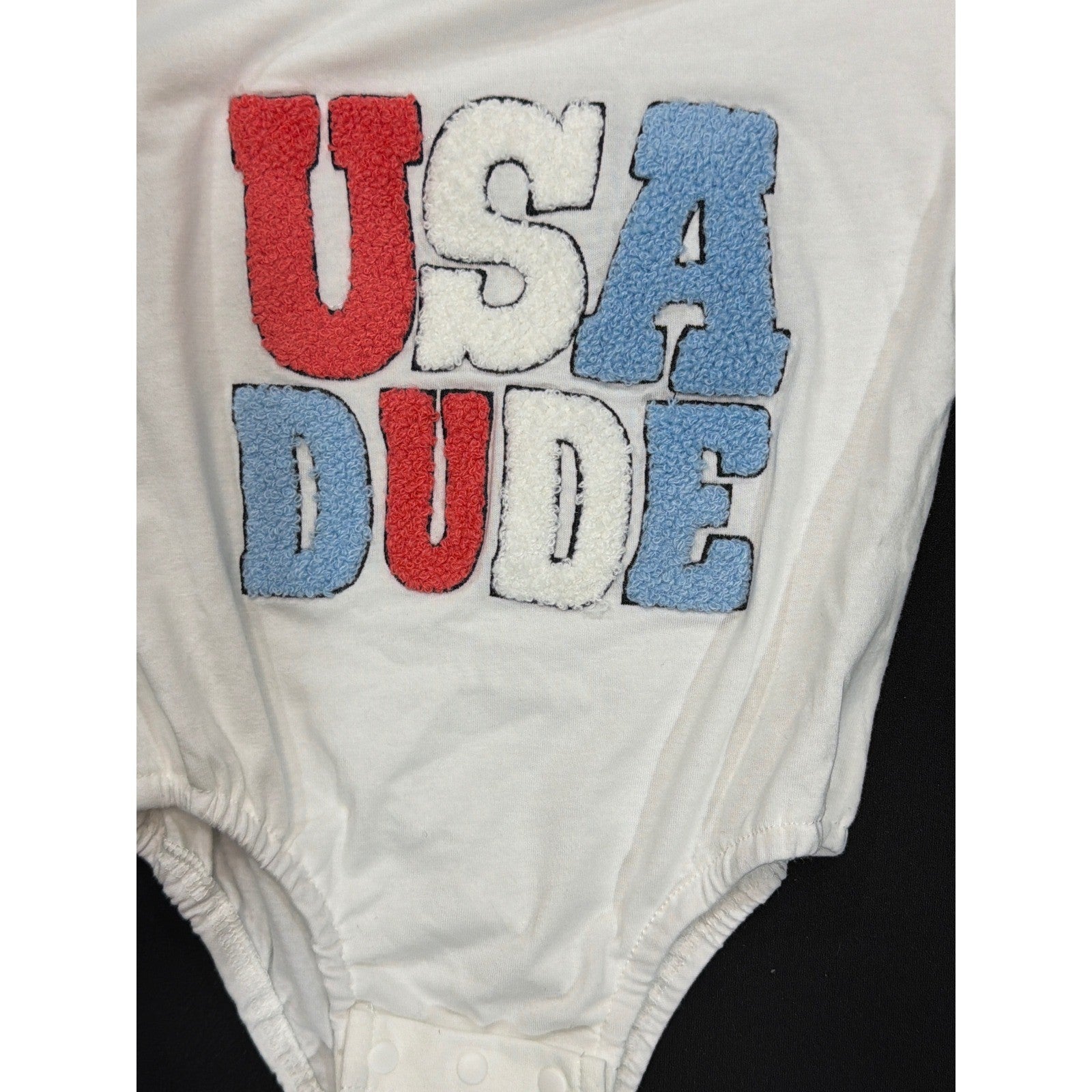USA Dude Patriotic Romper Boys 6-9M White Stars Stripes EUC1