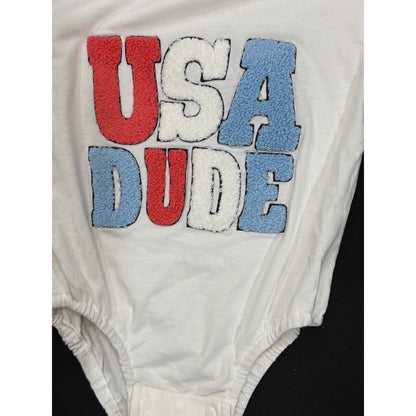 USA Dude Patriotic Romper Boys 6-9M White Stars Stripes EUC1