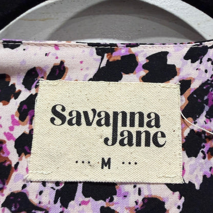 Savanna Jane Embroidered Blouse Women M Purple Leopard Rayon Boho EUC2