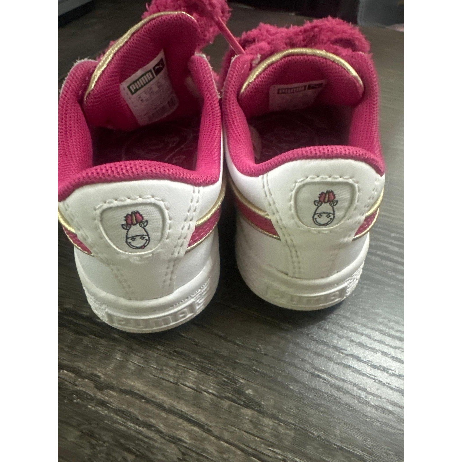 Puma Basket Sneakers Girls Size 8 Toddler White Pink Fluffy Unicorn Shoes5