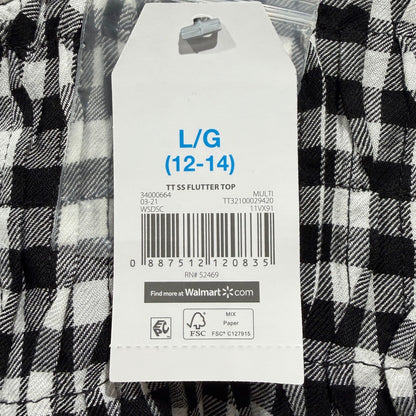 Time and Tru Flutter Top Women Size L 12-14 Black White Gingham Viscose Boho3