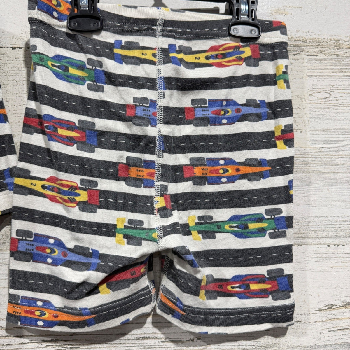 Hanna Andersson Pajama Set Kids 6-7 White Race Car Stripes Shortie GUC*5