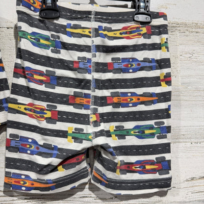 Hanna Andersson Pajama Set Kids 6-7 White Race Car Stripes Shortie GUC*5
