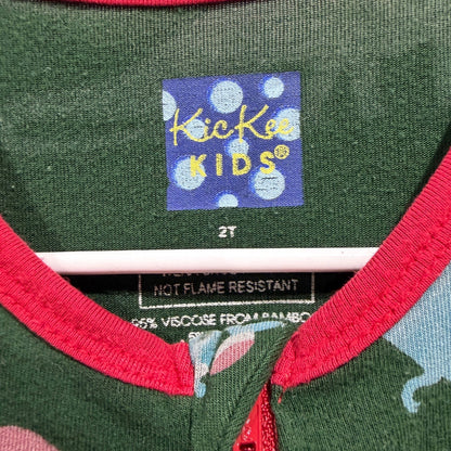 KicKee Kids Footless Romper Boys 2T Green Christmas Dinosaur Bamboo GUC1