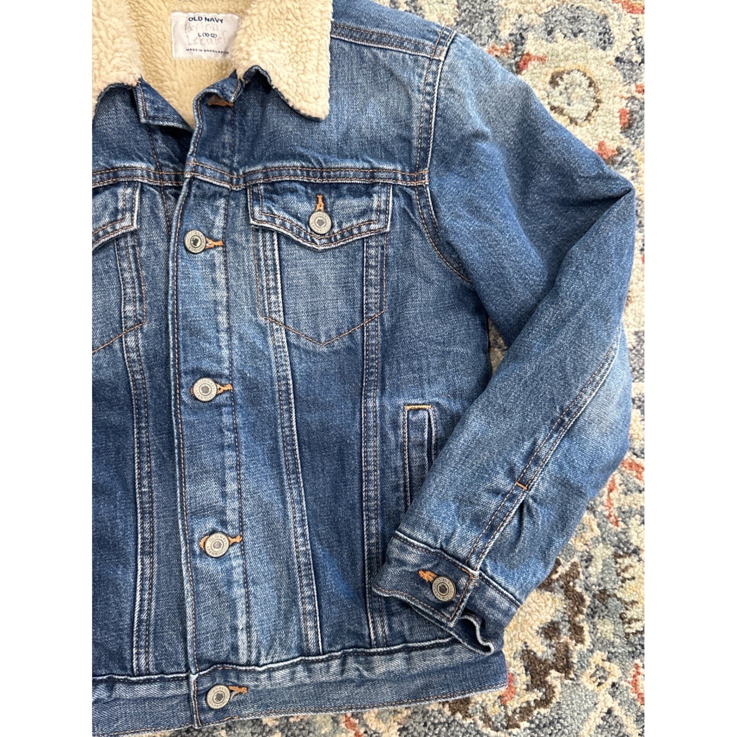 Old Navy Denim Jacket Boys 10/12 Blue Sherpa Lined Trucker GUC2