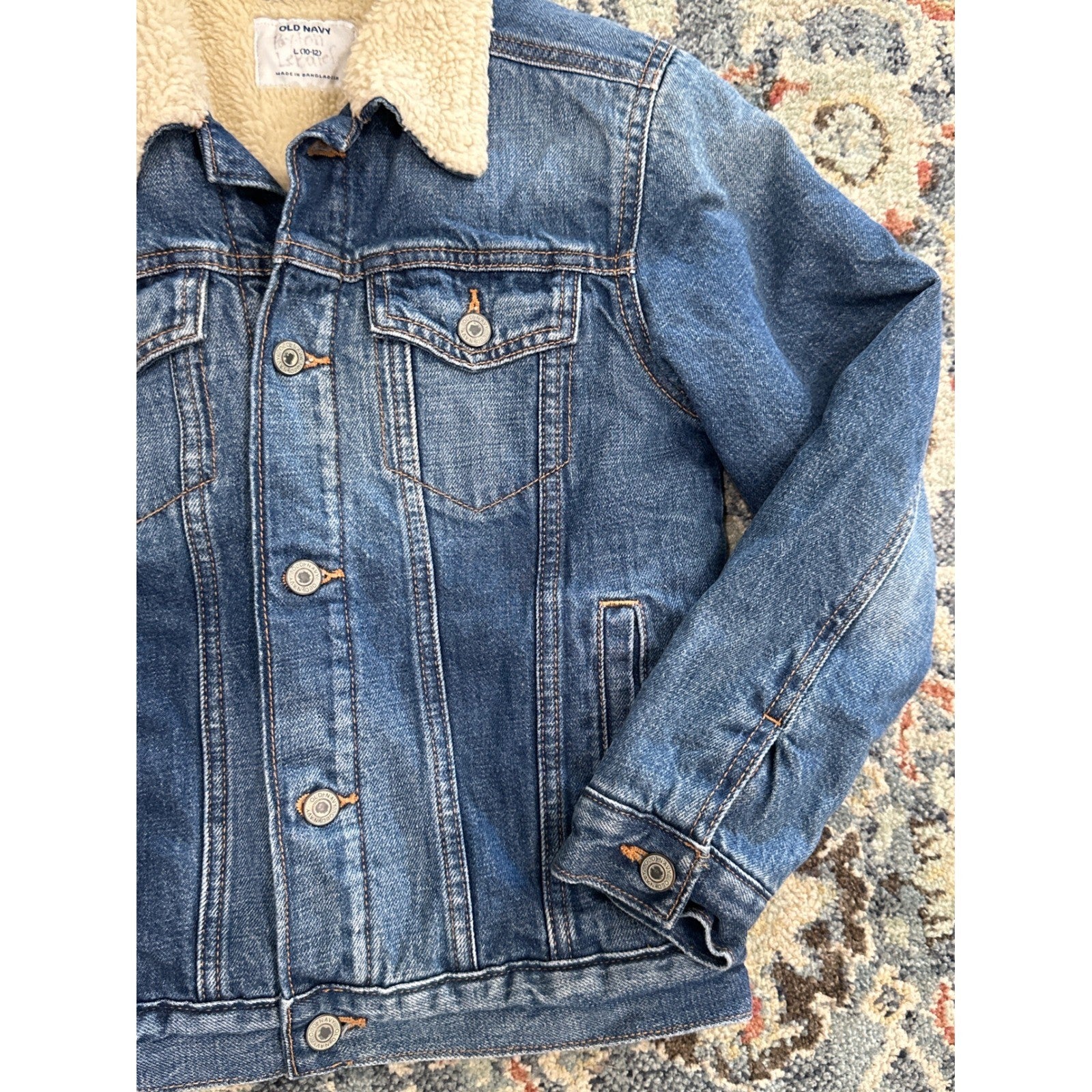 Old Navy Denim Jacket Boys 10/12 Blue Sherpa Lined Trucker GUC2