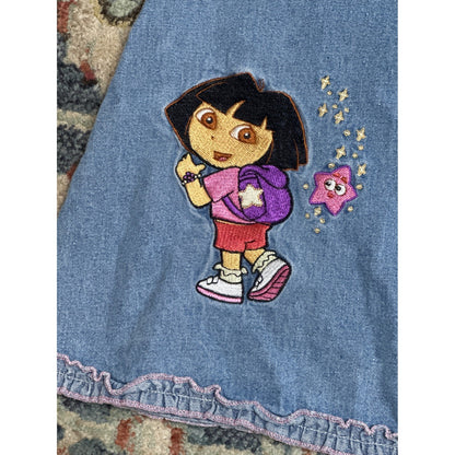 Y2K Nick Jr Dora the Explorer Denim Dress Girls 5T Blue Embroidered Y2K 2004 EUC1