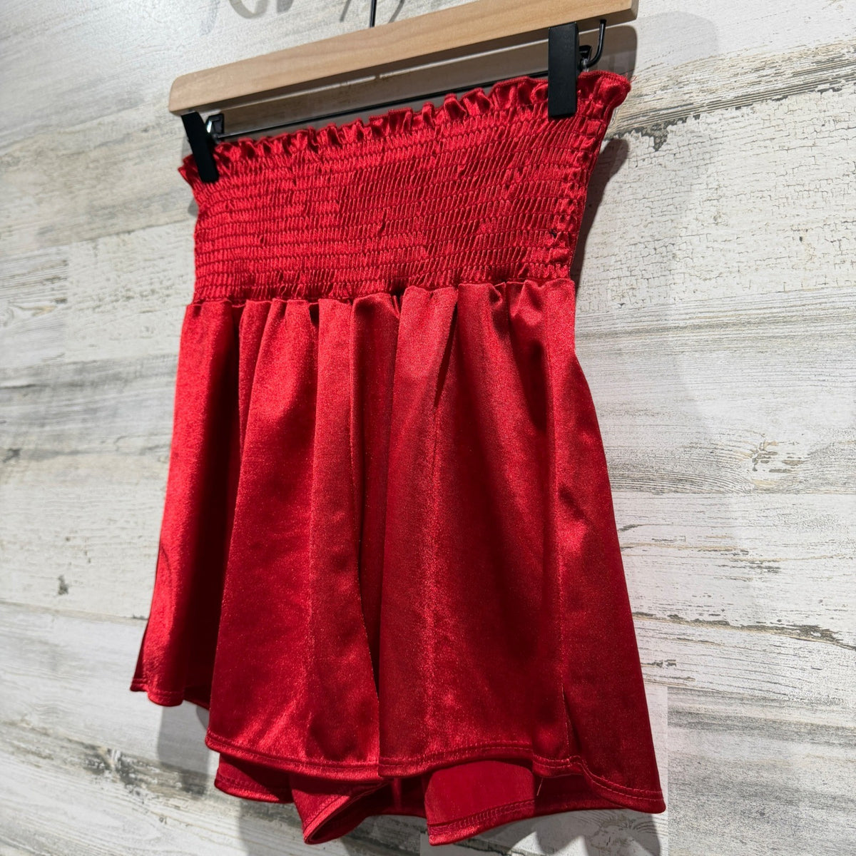 Peach Love Smocked Satin Shorts Women Size S Red Polyester Romantic NWT1