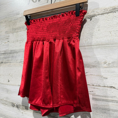 Peach Love Smocked Satin Shorts Women Size S Red Polyester Romantic NWT1