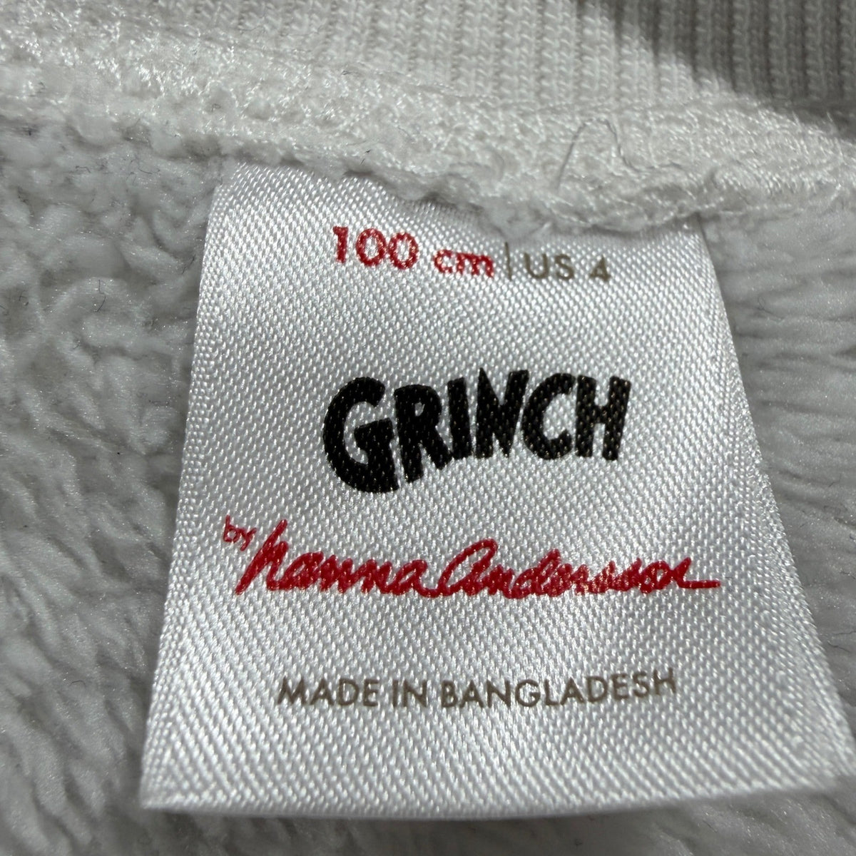 Hanna Andersson Grinch Marshmallow Fleece Sweatshirt Girls 4 White Holiday EUC2