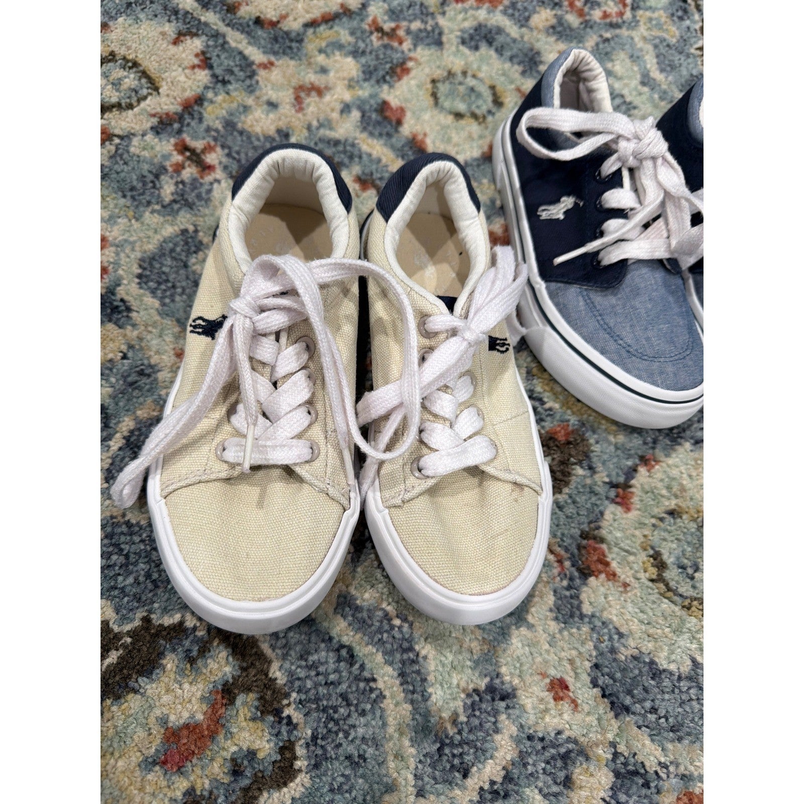 Polo Ralph Lauren Sneakers Boys Size 12 Blue Cream Canvas Bundle GUC1