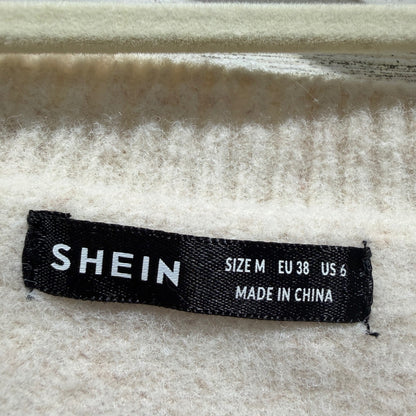 SHEIN Striped Crop Sweater Womens M Cream Black Acrylic Nautical Preppy EUC2