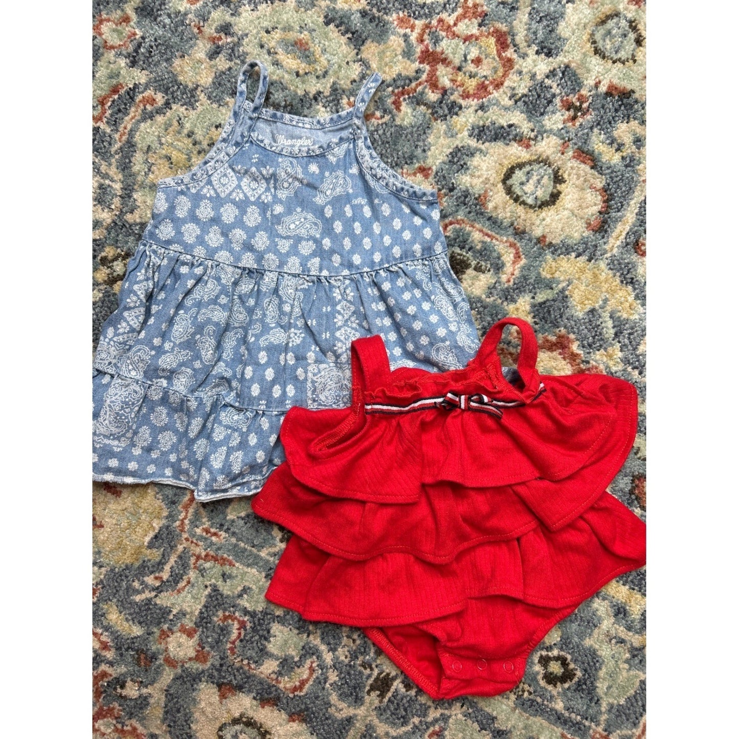 Tommy Hilfiger Wrangler Dress Romper Bundle Baby Girl 6-9M Red Blue0