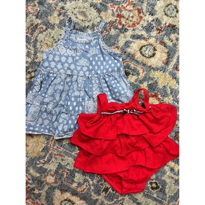 Tommy Hilfiger Wrangler Dress Romper Bundle Baby Girl 6-9M Red Blue0