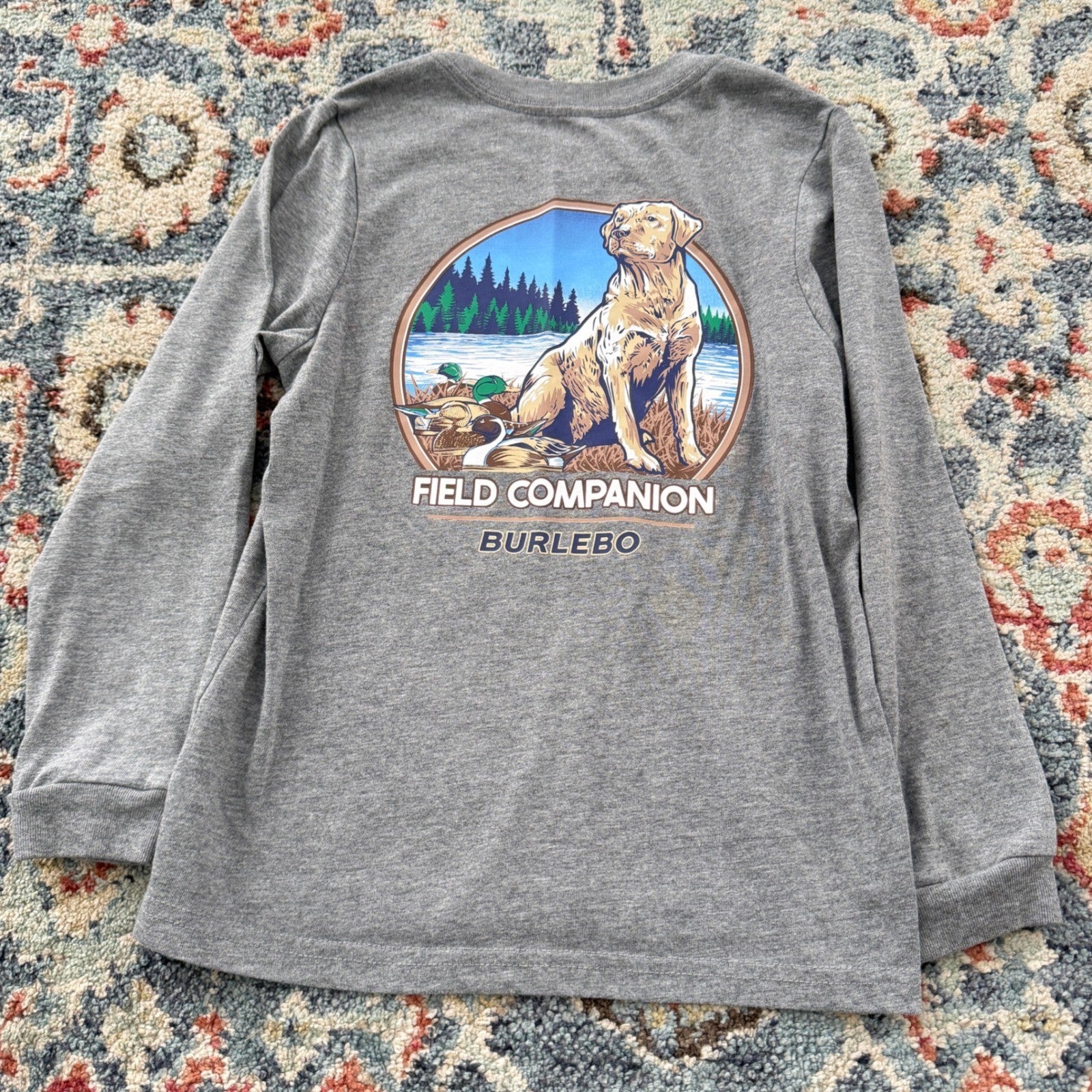 Burlebo Graphic Tee Kids XS 4 Gray Field Companion Dog Duck Hunting Gorpcore GUC0