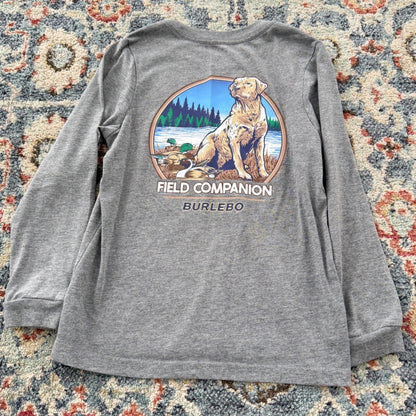 Burlebo Graphic Tee Kids XS 4 Gray Field Companion Dog Duck Hunting Gorpcore GUC0