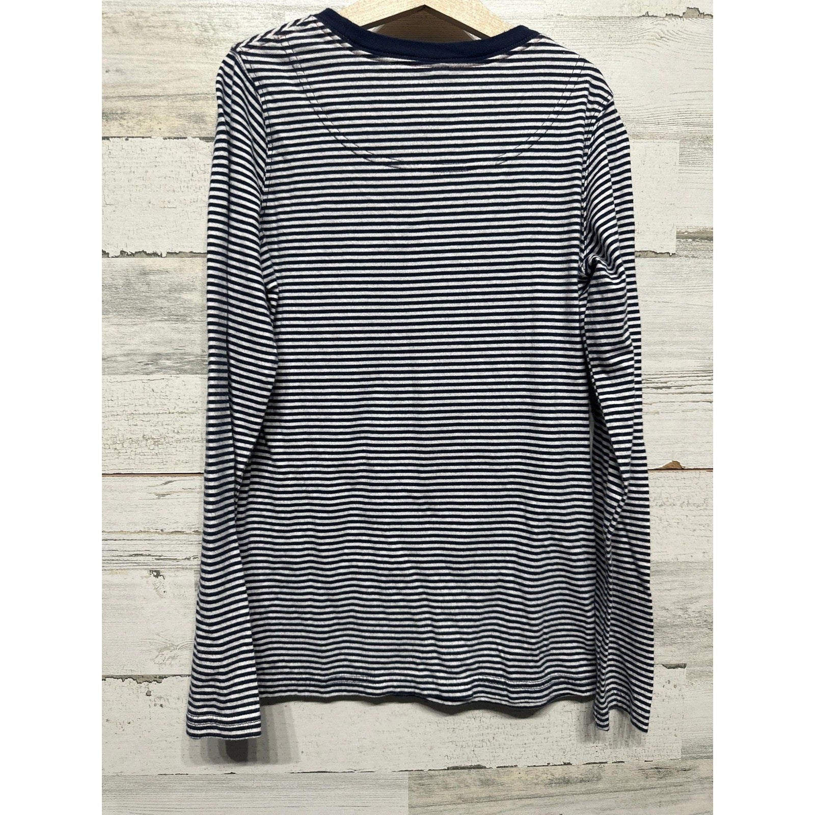 Joules Long Sleeve Shirt Boys 11/12 Navy Striped T-Rex Dirt Bike Graphic EUC2