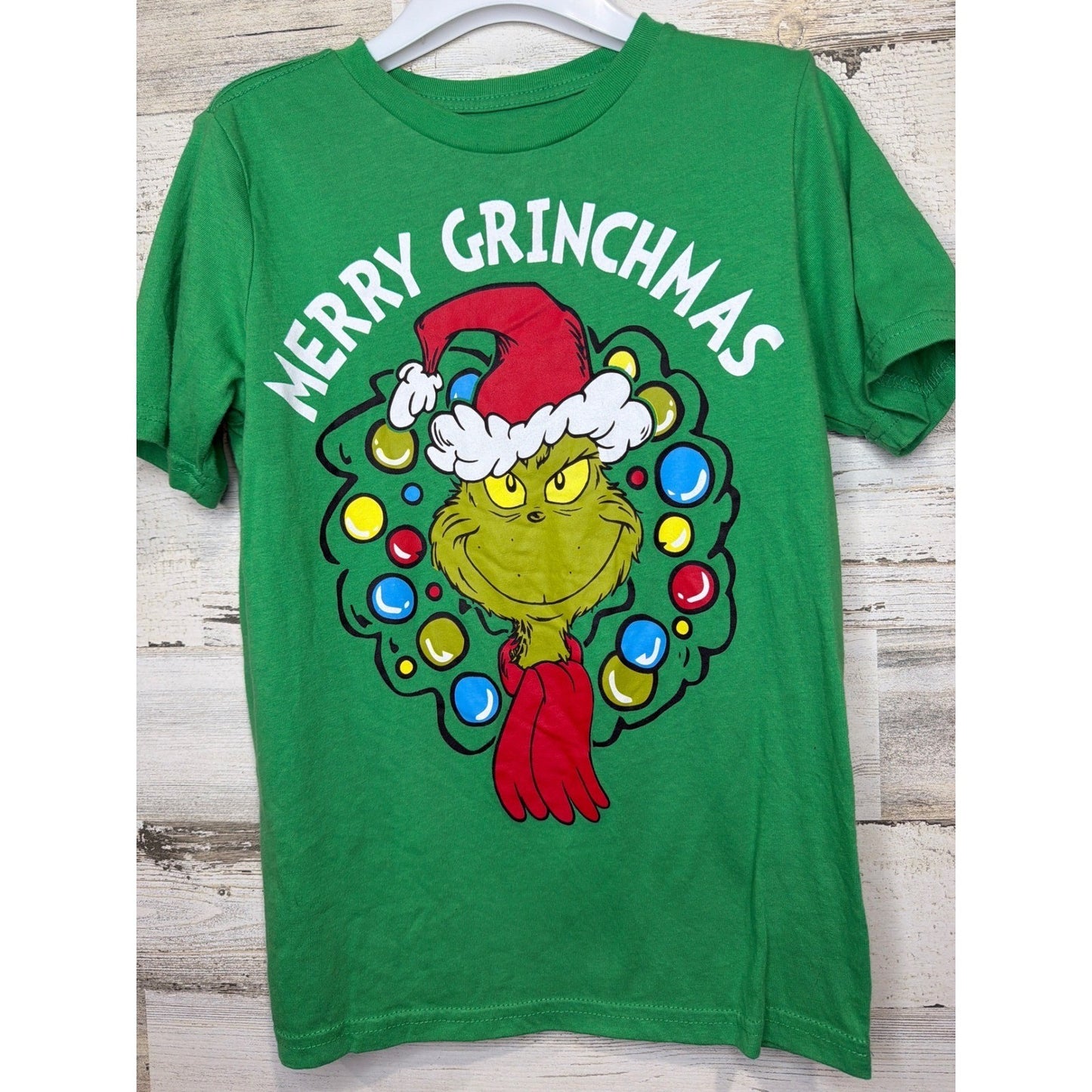 Dr Seuss Grinch T-Shirt Kids Size M 8 Green Merry Grinchmas Holiday EUC0
