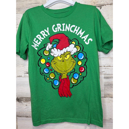 Dr Seuss Grinch T-Shirt Kids Size M 8 Green Merry Grinchmas Holiday EUC0