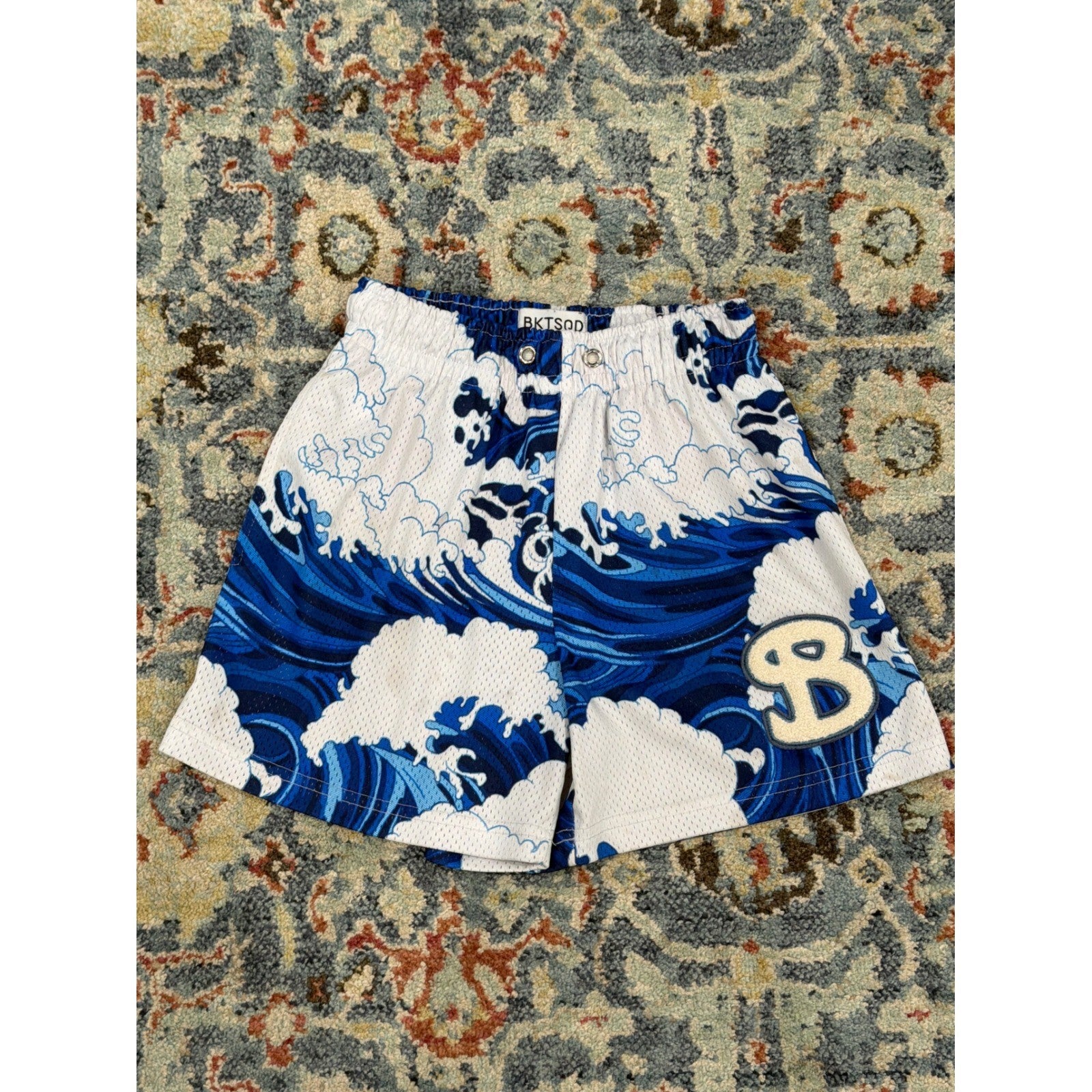 BKTSQD Mesh Basketball Shorts Men XS Blue Great Wave Hokusai Streetwear *Flawed0
