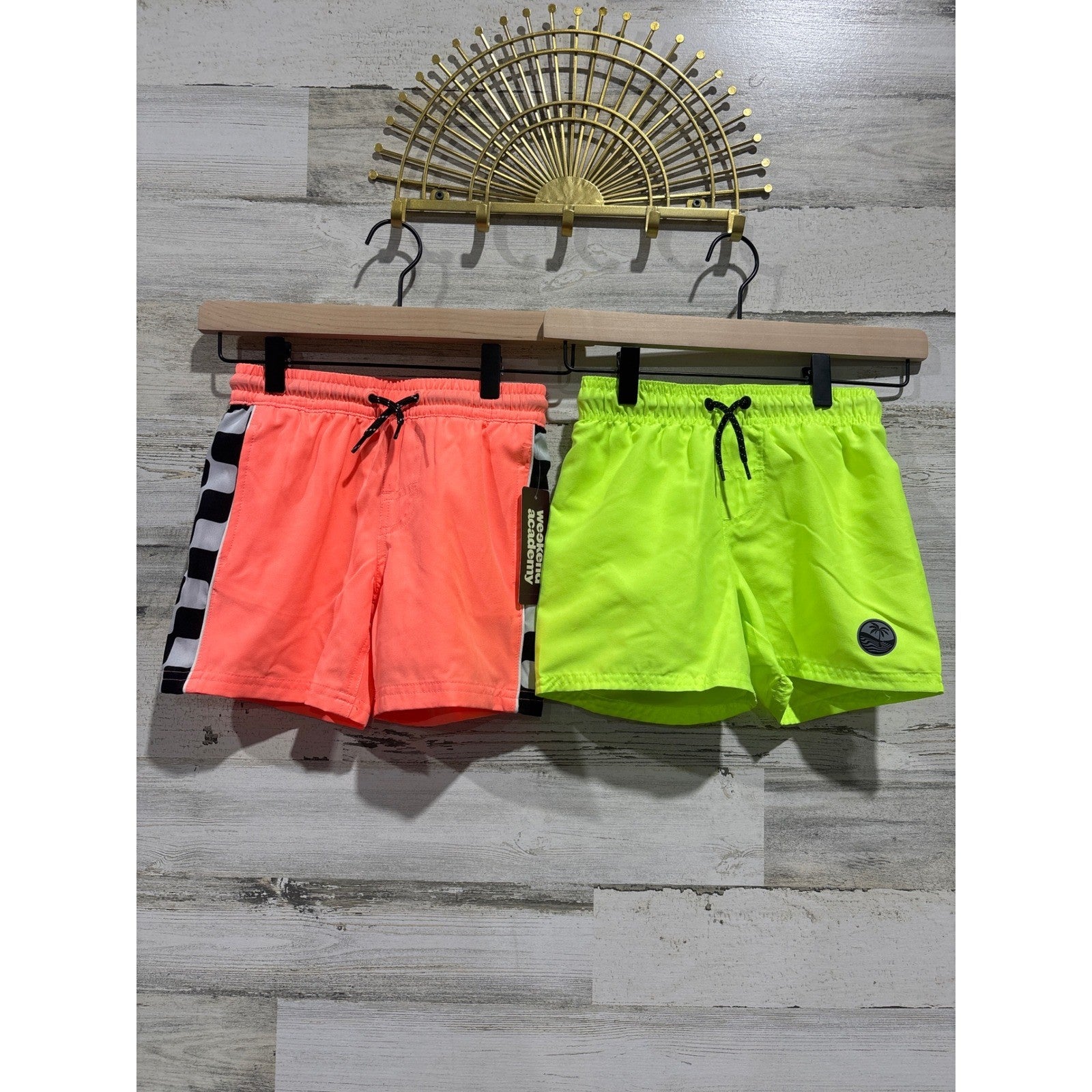 Weekend Academy Swim Trunk Bundle Boys Small 6-7 Neon Bright Orange Yellow NWT0