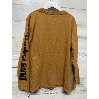 Timberland Long Sleeve T-Shirt Boys Size 8 Wheat Brown Graphic Logo EUC2